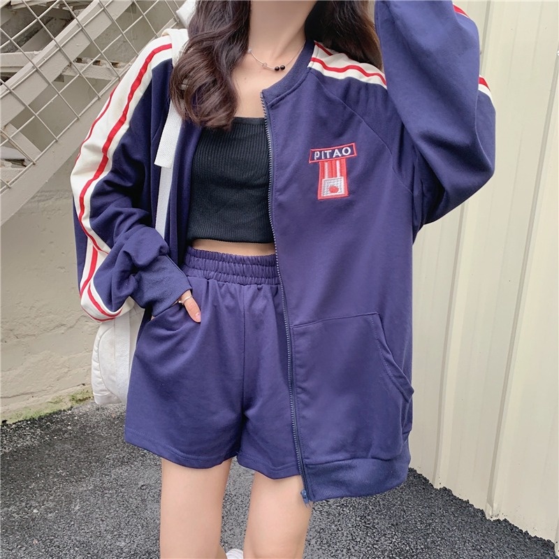 ZHELIHANGFEI Áo Khoác Bóng Chày Tay Dài Form Rộng Theo Phong Cách Preppy Dễ Phối Đồ