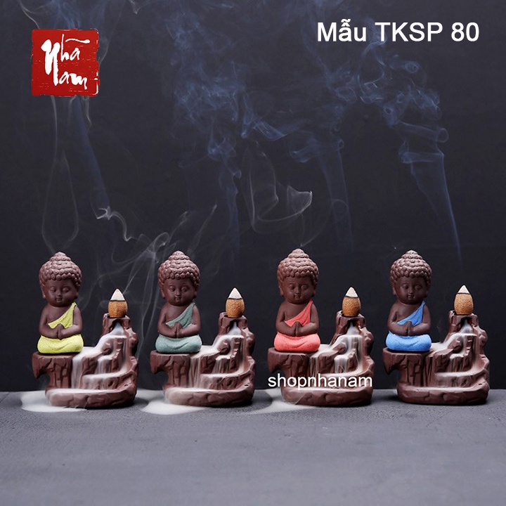 Thác khói trầm hương phật như lai tọa thiền núi đá tặng 1 nụ trầm
