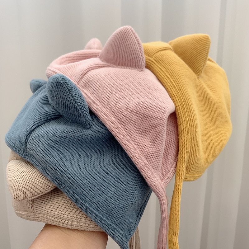 Mũ Beanie Phối Tai Thỏ Giữ Ấm Đáng Yêu Thời Trang Cho Trẻ Em