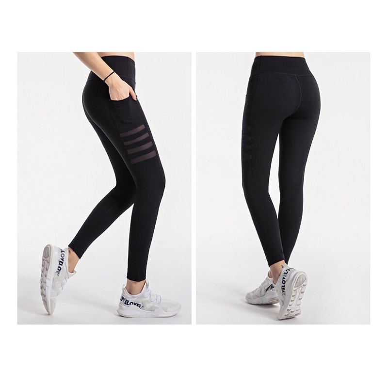 Quần tập gym yoga aerobic nữ (phối lưới túi) mẫu mới
