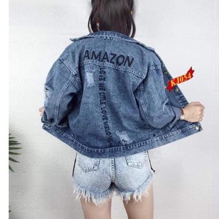 Áo Khoác Jeans Chữ Lưng AMAZON 💖FREESHIP💖Giảm 20k khi nhập[THAOCHI20] Áo Khoác Bò Chất Xịn