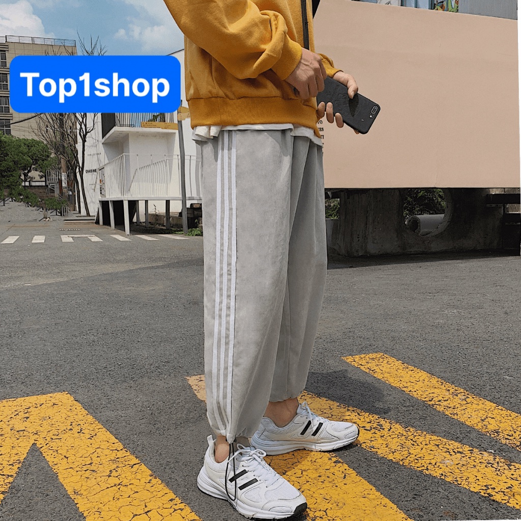 Quần dài ống rộng nam nữ 3 sọc thể dục có rút gấu mặc 2 kiểu ống suông và jogger phong cách trẻ trung năng động