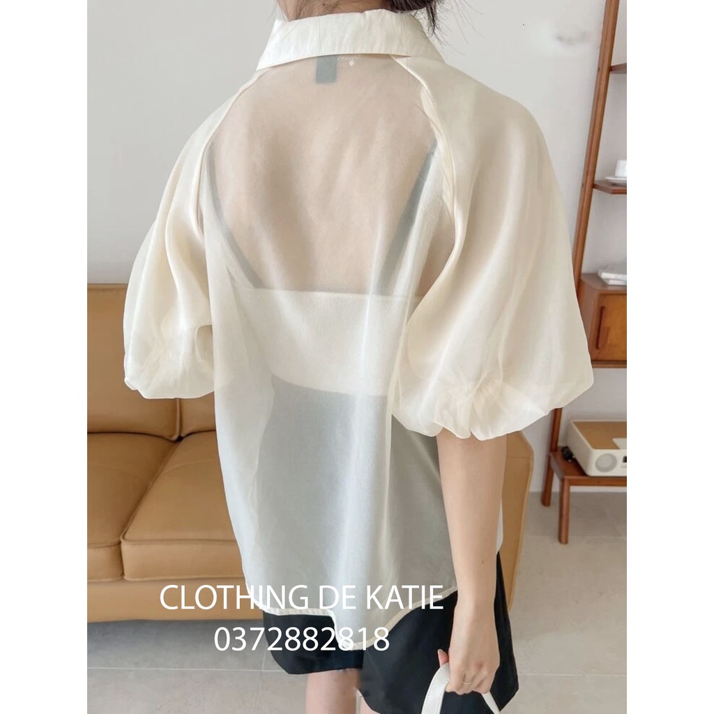 ÁO SƠ MI NGẮN TAY BỒNG VOAN TƠ BÓNG
