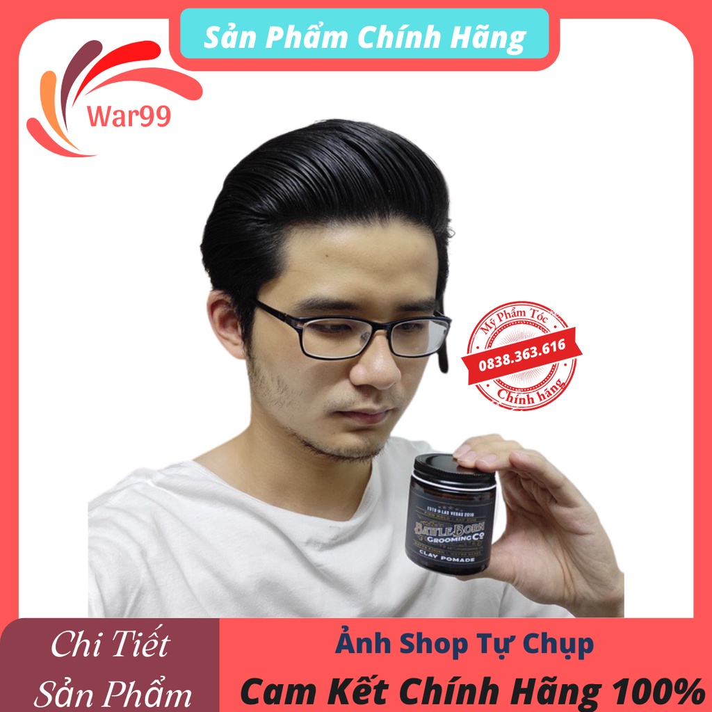 Sáp vuốt tóc nam tạo kiểu BATTLE BORN clay pomade bản cao cấp lọ thủy tinh siêu giữ nếp