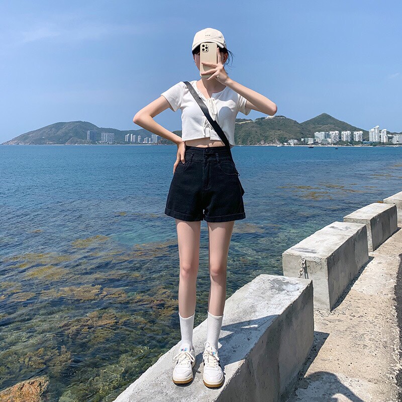 Quần Short Bò Nữ Hai Cúc Gấp Gấu TDSHOPNT Quần Shorts Jeans Denim Hàn Quốc Cá Tính