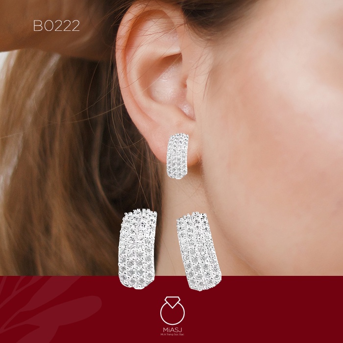 Bông tai nữ bạc Ý S925 MiASJ khoen gài đính đá CZ siêu sáng B0222