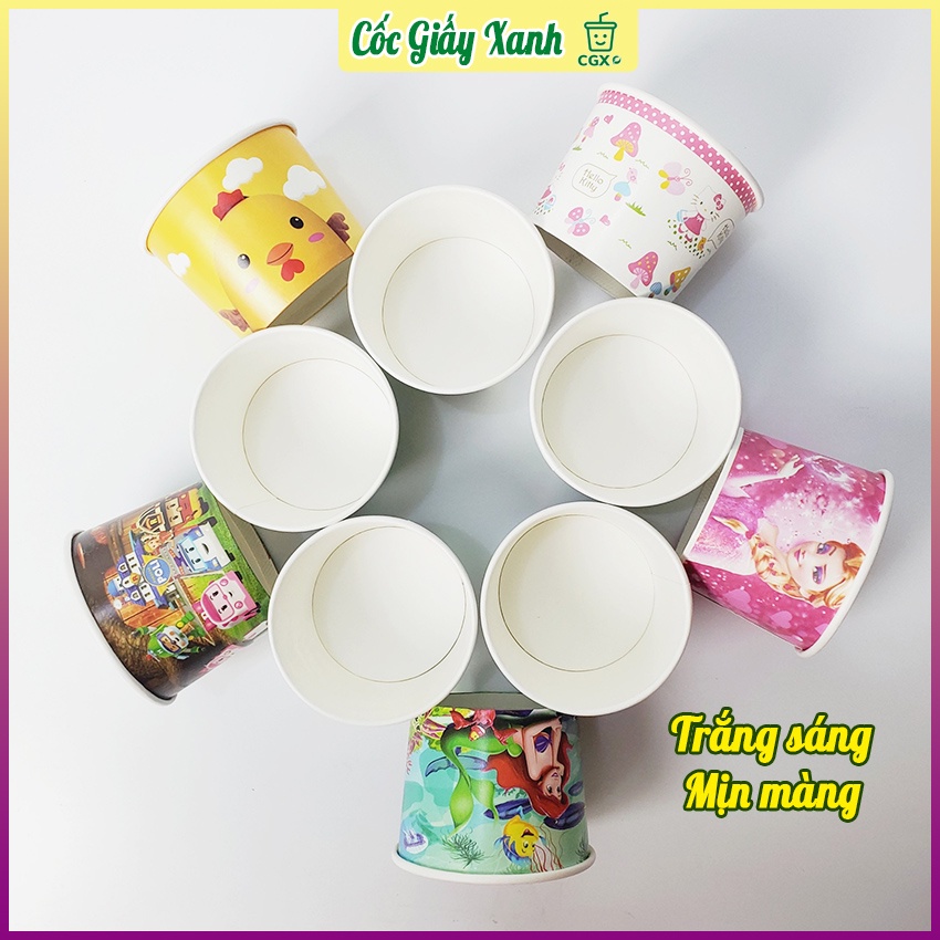 50 Tô Bát Giấy 360ml Có Nắp, In Họa Tiết Siêu Đẹp Dùng 1 Lần Đựng Kem, Cháo Dinh Dưỡng