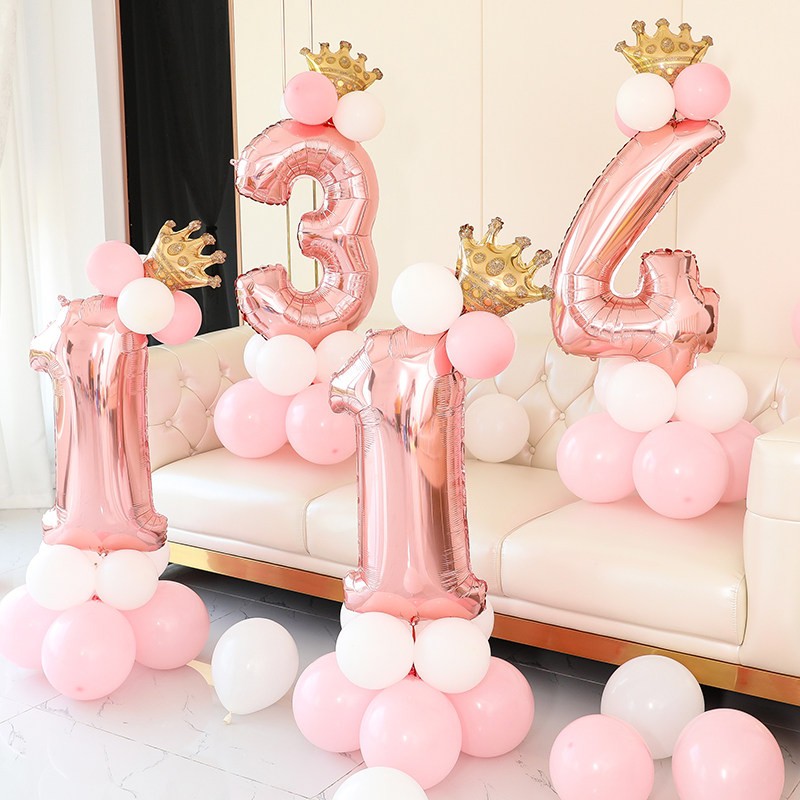 Set 12 Bong Bóng Hình Số Màu Vàng Hồng/Đỏ Kích Thước 32 Inch Dùng Trang Trí Tiệc Sinh Nhật