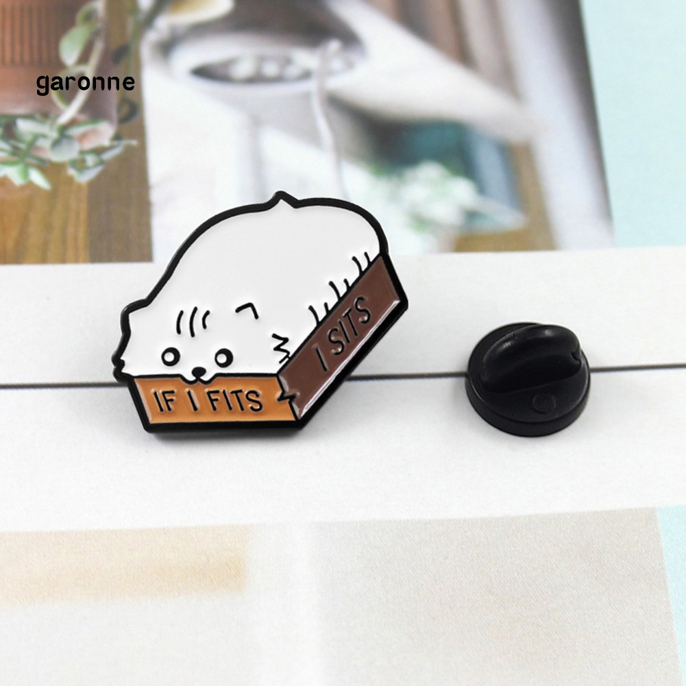 GA_Cartoon Cat Enamel English Letter If I Fits I Sits Brooch Pin Collar Badge Decor