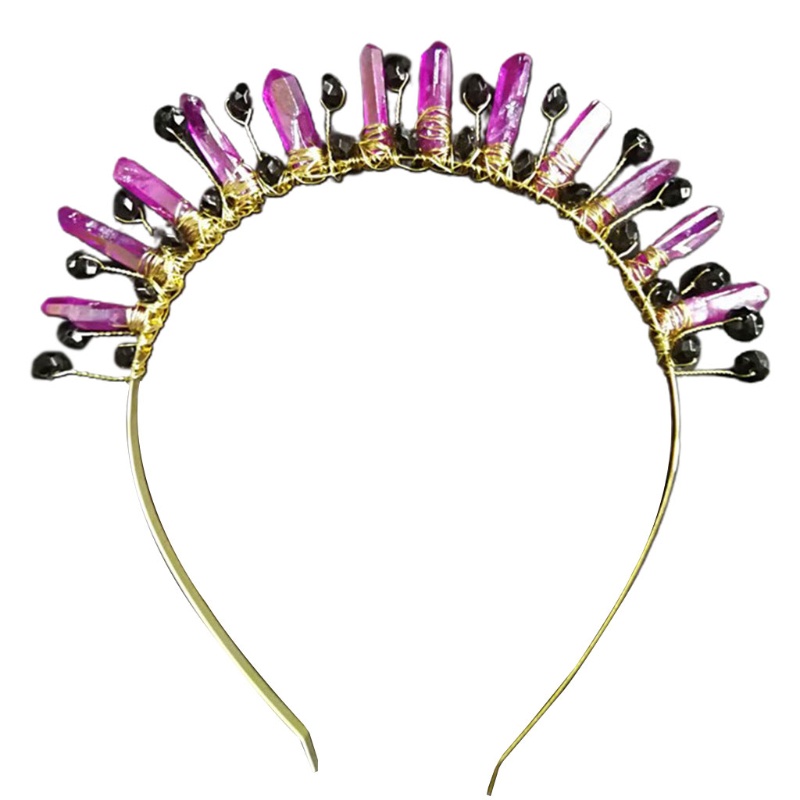 Cài Tóc Hình Vương Miện Đính Hạt Pha Lê Đen Phong Cách Công Chúa Vintage