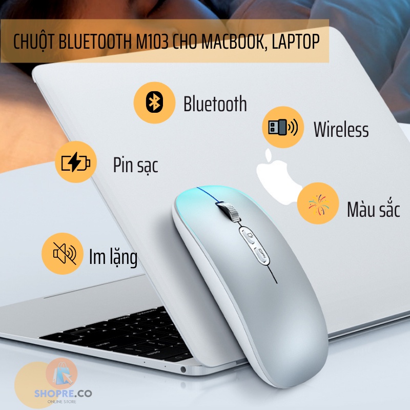 Chuột Bluetooth Wireless cho macbook Ipad Laptop M103 pin sạc cao cấp - Bảo hành 6 tháng