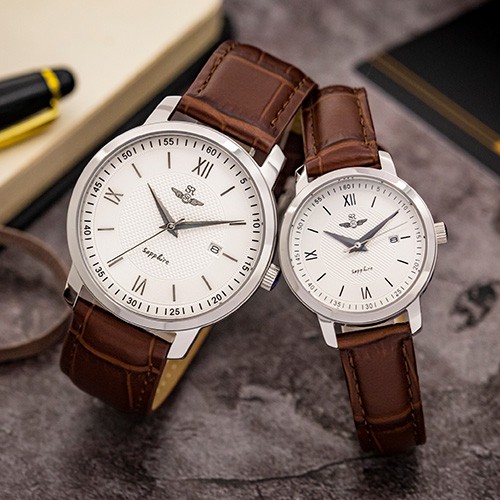 Đồng hồ nam nữ SRWATCH SL3002.4102CV &amp; SG 3002.4102CV Mặt Kính Sapphire Dây Da Nâu C