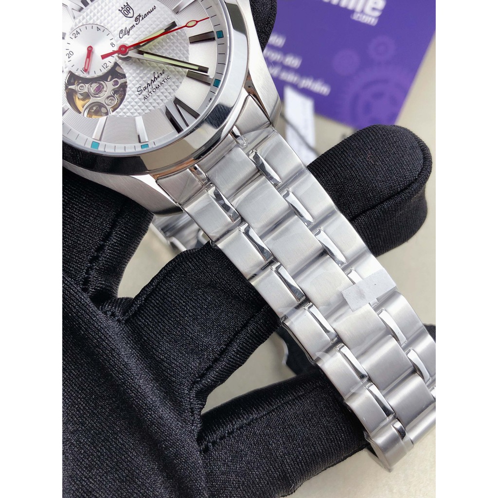 Đồng hồ nam Olym Pianus sapphire 990-08AM-03 mặt trắng hở van tim
