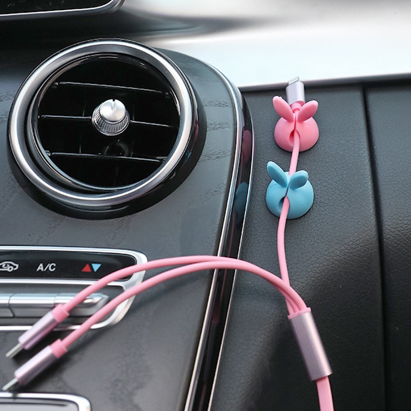 1 Kẹp Cố Định Dây Cáp/Tai Nghe/USB Để Bàn Hình Tai Thỏ Hoạt Hình Dễ Thương