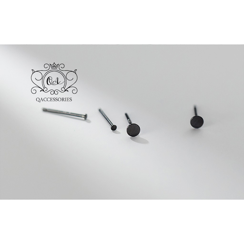 Bông tai bạc đinh tán tròn dẹt nam nữ khuyên tai nam nữ nụ S925 MINIMAL Silver Earrings QA Silver EA200407