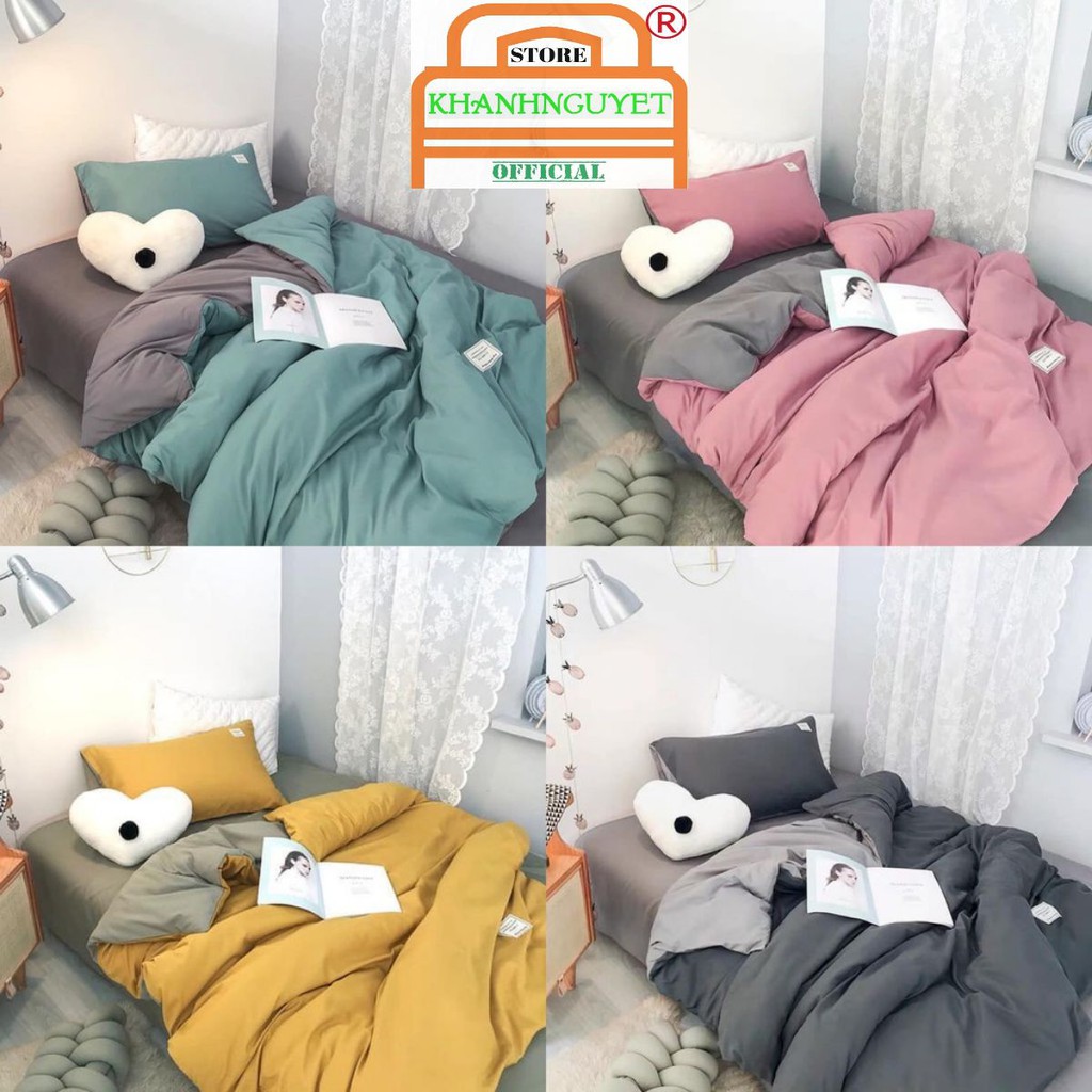 Bộ chăn ga gối cotton tici K'home set 4 món cotton hoạt tính trơn nhiều màu lựa chọn