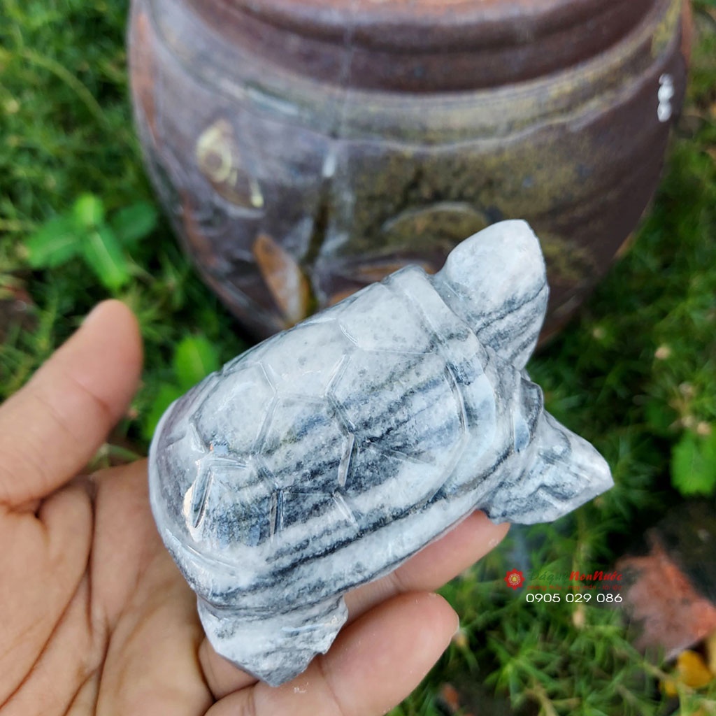 Tượng rùa đá phong thủy đá đen xám 8cm