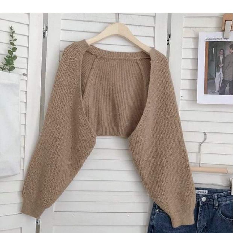 Áo khoác len cardigan Dáng Lửng không cúc.