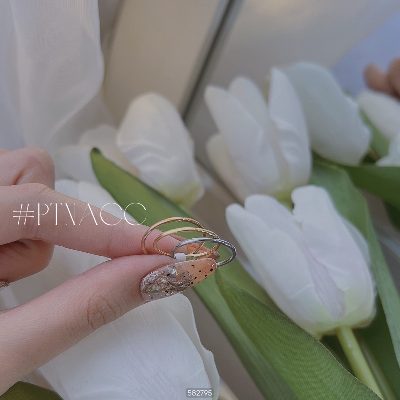 Set nhẫn titan, bộ nhẫn 3 chiếc rời siêu mảnh đơn giản .PTNACC.