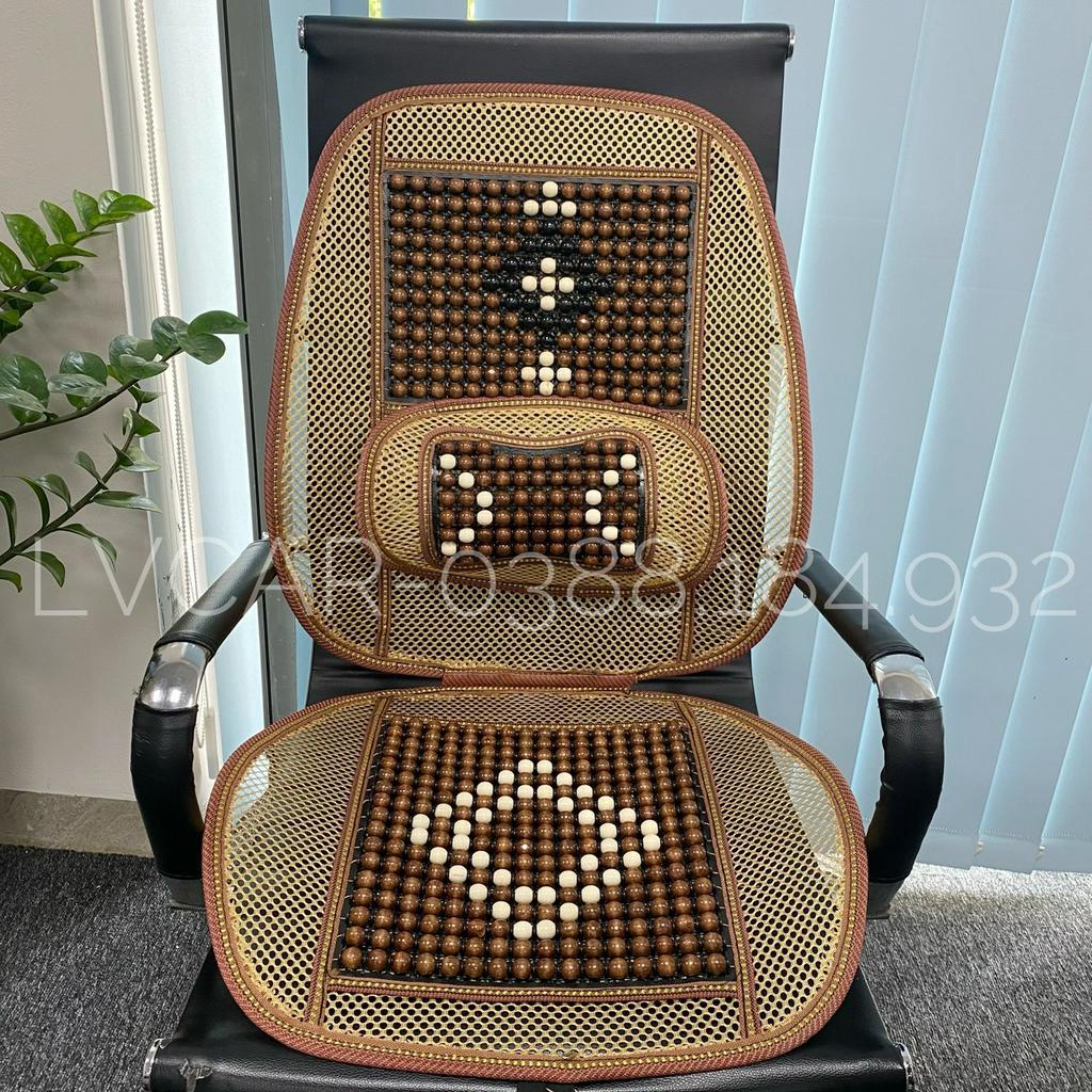 Bộ lót ghế hạt gỗ  lưng cong 4 chi tiết, 3 chi tiết lót ghế xe hơi, văn phòng chống mỏi lưng