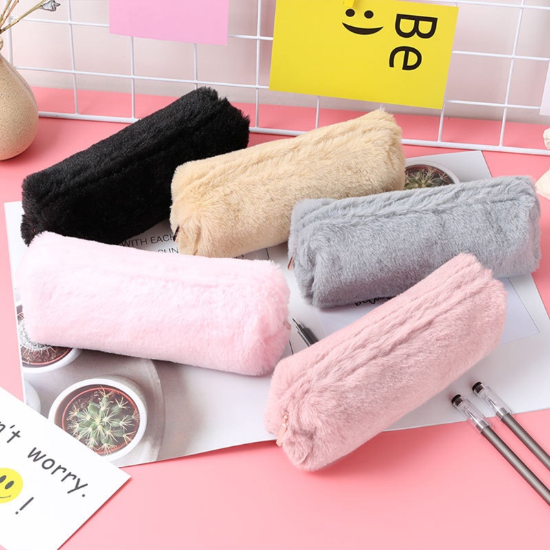 Túi Đựng Bút Bằng Vải Bông Mềm Màu Trơn Có Khóa Kéo Cho Nữ