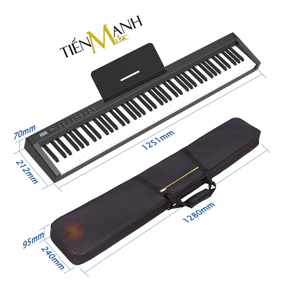 Đàn Piano Điện Konix PH88C 88 Phím nặng Cảm ứng lực Có Loa - Loa kép, Bluetooth, Sustain Pedal, Cáp sạc, Bộ sạc.