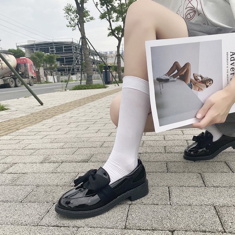 Giày đốc oxford có nơ hai màu không dây siêu xinh