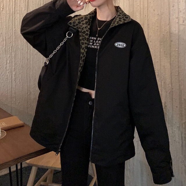 Áo khoác kaki hoạ tiết da báo Ulzzang cổ bẻ mặc được 2 mặt