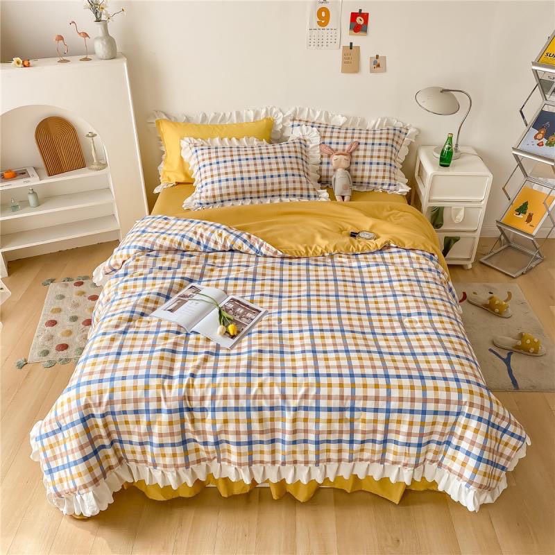 Bộ chăn ga gối Cotton Lụa chăn chần bông mùa hè MÂY BEDDING