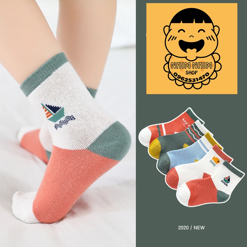 Set 5 đôi vớ in họa tiết hoạt hình dễ thương cho bé trai gái 1-12 tuổi hàng loại 1 chất đẹp
