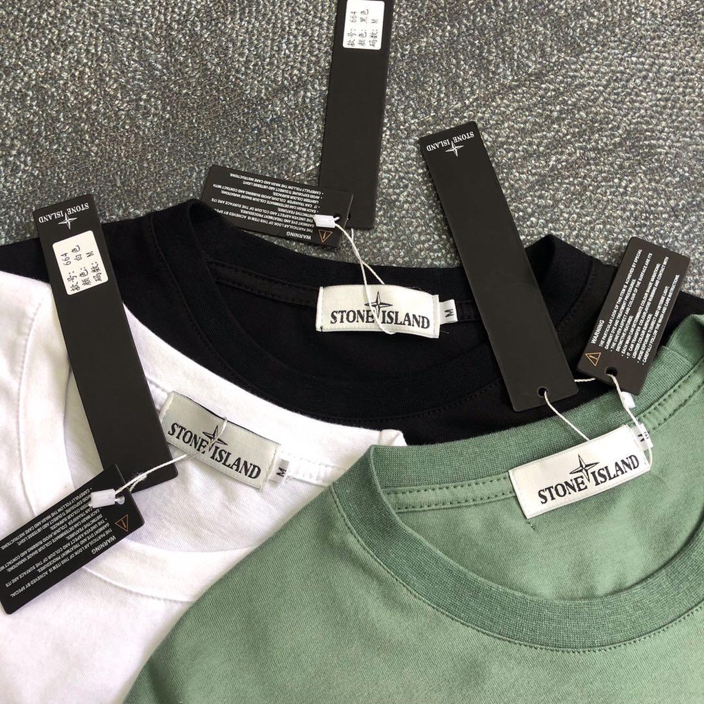Áo Thun Tay Ngắn Cổ Tròn Thêu Chữ Logo Stone ISLAND Màu Phản Quang Trẻ Trung