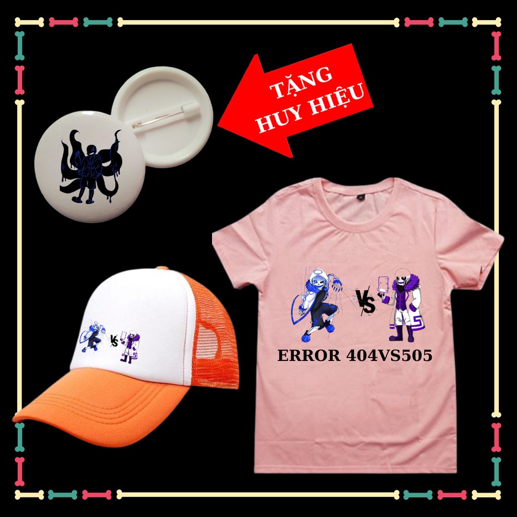 Áo phông bé trai, bé gái Error 505vsError 404 siêu ngầu kèm mũ lưỡi trai trẻ em, kèm huy hiệu.