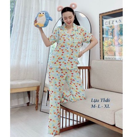 Đồ Bộ Pyjama Tay Cộc Quần Dài Lụa Mặc Nhà Đẹp Mát Mẫu MớiGiảm 10K Đơn 200K