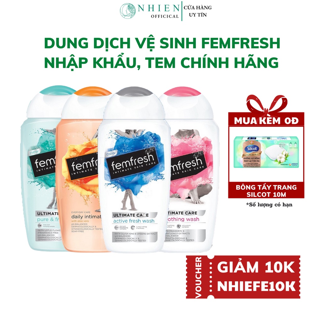 Dung dịch vệ sinh phụ nữ Femfresh làm sạch vùng kín, hỗ trợ ngừa nấm ngứa, viêm nhiễm, sạch thơm suốt ngày dài.