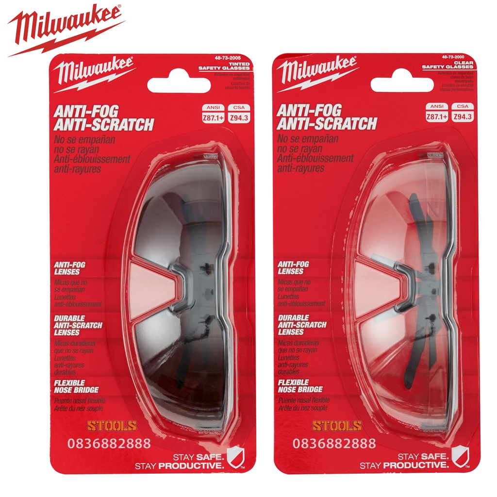 Kính bảo hộ mắt Milwaukee hãng Mỹ kính chống bụi, mắt kính đi xe chống hơi nước trầy xước vượt trội, ngăn chặn tia UV
