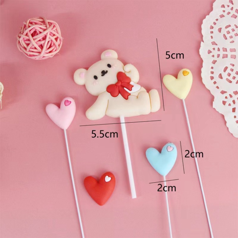 đồ trang trí bánh [FREESHIP❤️] gấu tim love nhựa dẻo loại 1