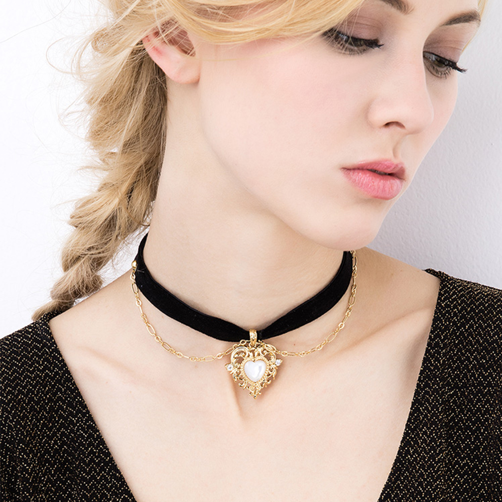 Ahour Vòng Cổ Choker Vải Nhung Mặt Hình Trái Tim Phong Cách Cổ Điển Cho Nữ