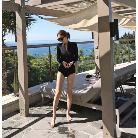 Bộ đồ bơi nữ màu đen liền mảnh thun lạnh đẹp có khóa