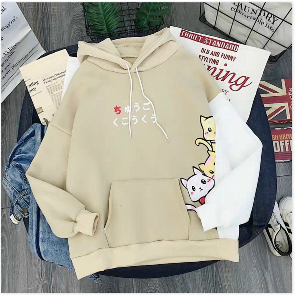ÁO KHOÁC HOODIE IN HÌNH CHÚ MÈO NHẬT CỰC DỄ THƯƠNG