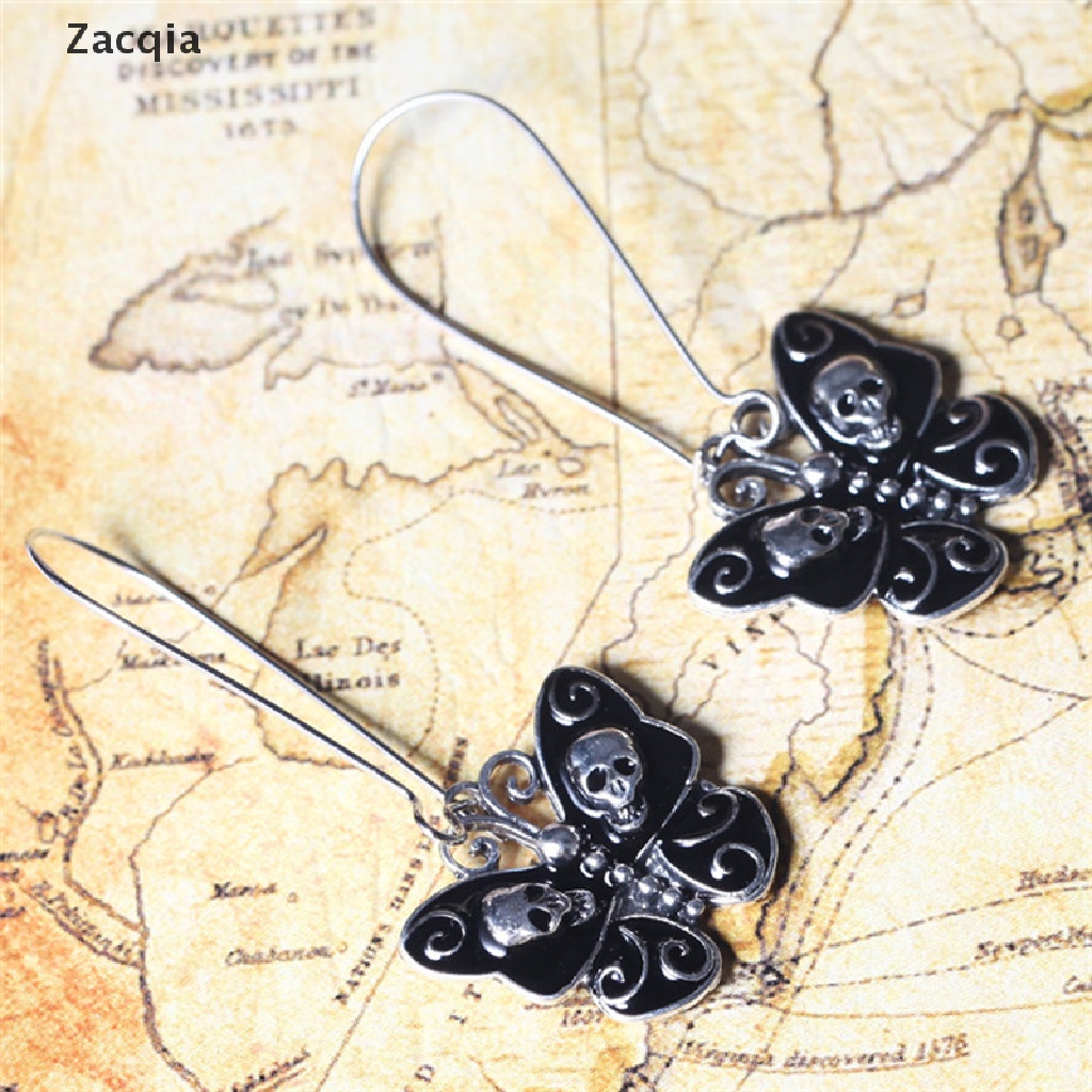 Zacqia Women Retro Punk Gothic Fashion Jewelry Butterfly Skull Ear Dangle Long Earrings VN