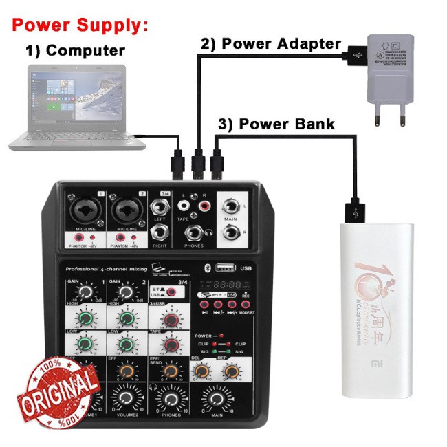 【Ready Stock】Bluetooth Wireless 4-channel Audio Mixer Portable Sound Mixing Console USB Interface