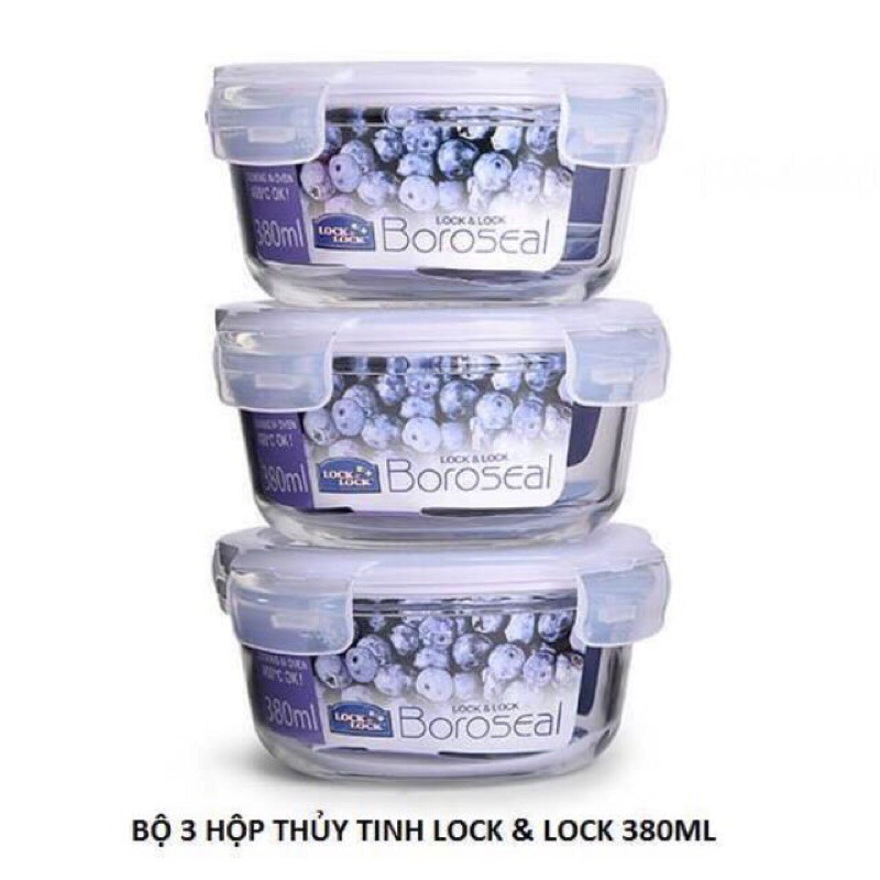 Bộ 3 HỘP THỦY TINH LOCK&LOCK LLG821 380ML | BigBuy360 - bigbuy360.vn