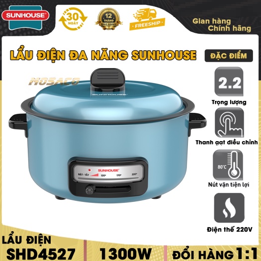 Nồi lẩu đa năng 3.5L Sunhouse SHD4527-Lòng nồi chống dính cao cấp, Công suất 1300W-KHOBUON11688