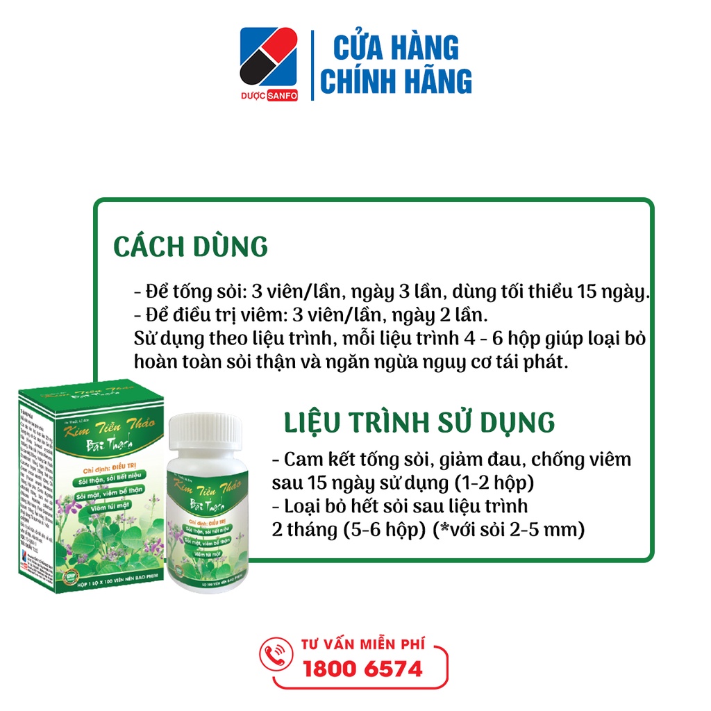 Kim tiền thảo Bài Thạch ngừa tái phát sỏi thận, sỏi tiết niệu, sỏi mật, lọ 100 viên