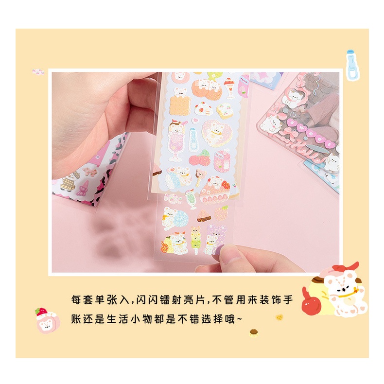 STICKER HÌNH DÁN GẤU VÀ THỎ POMPOMROOM TRANG TRÍ TOPLOADER, SỔ TAY