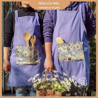 Tạp dề vải linen phong cách Vintage đắp hoa may thủ công theo thiết kế bởi Nhà của Nâu