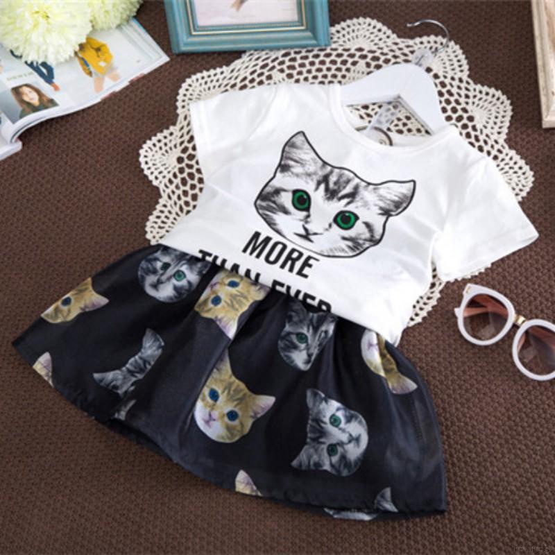 Set áo thun + chân váy dễ thương cho bé gái