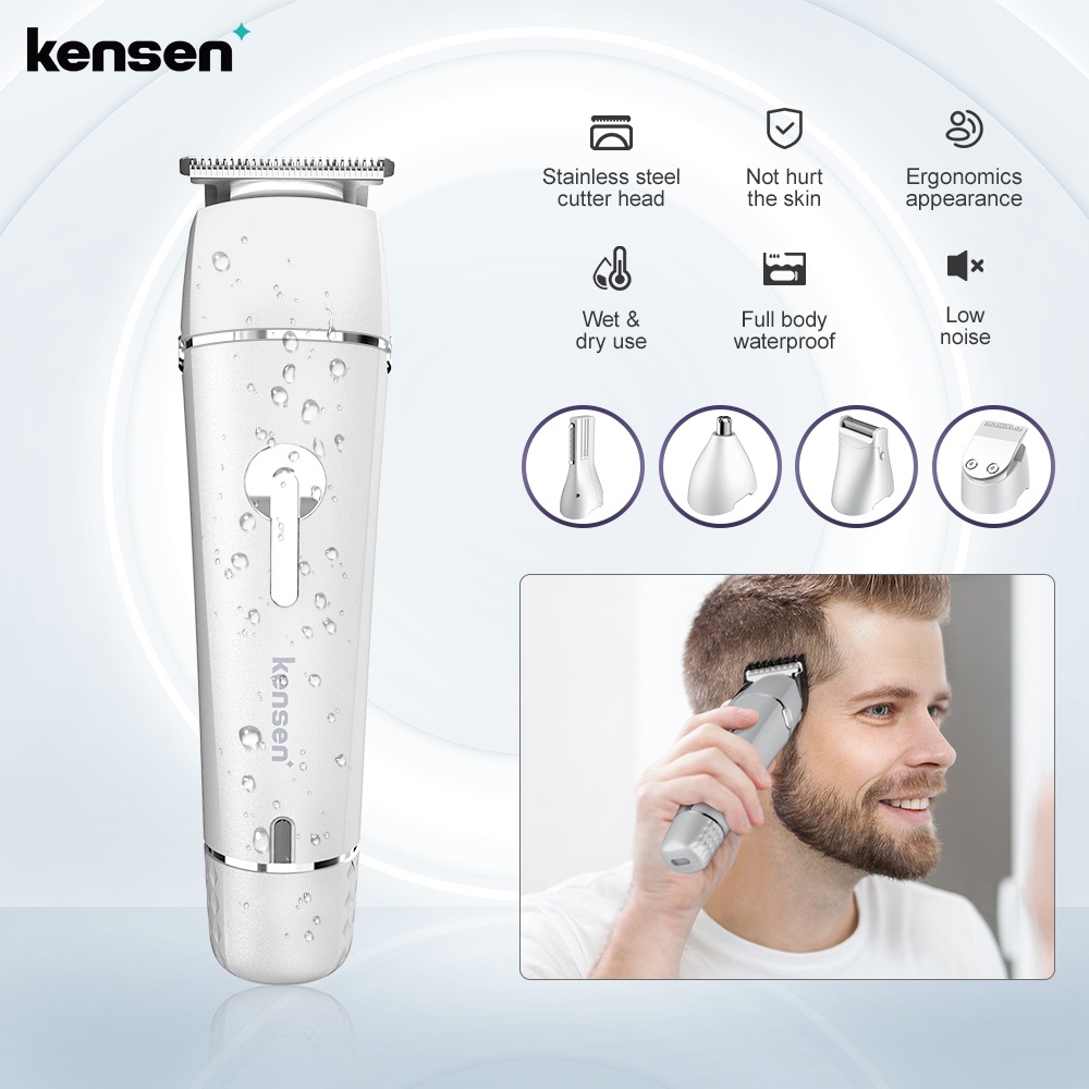Bộ máy cạo râu KENSEN 5 trong 1 đa chức năng kèm đế sạc và cáp USB