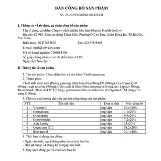 Thực phẩm bảo vệ sức khỏe VitaGermanium