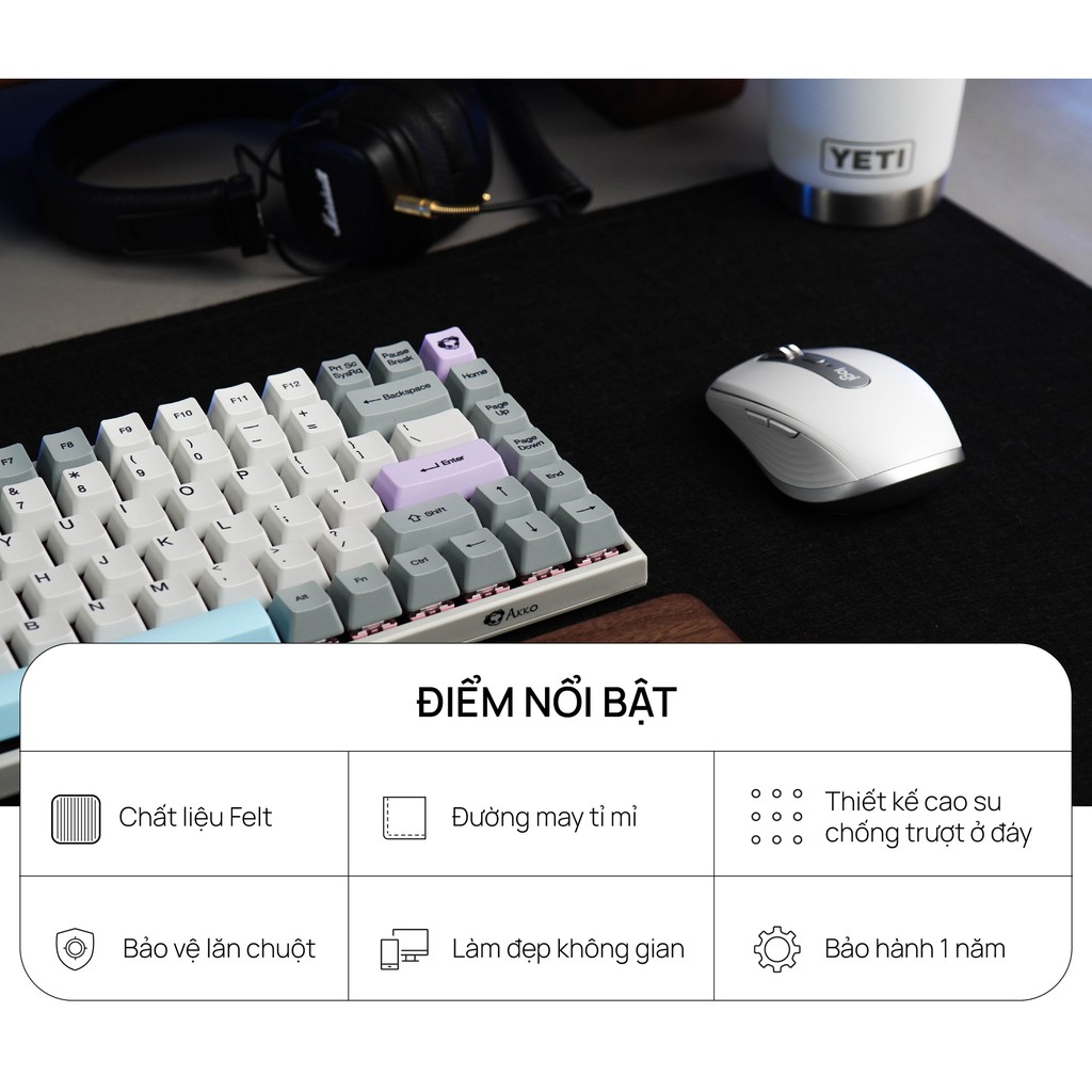 Miếng Pad Chuột HyperWork Bằng Vải Nỉ - Màu Đen